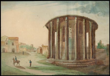 Anonimo incisore del fino di XVIII secolo Tempio di Vesta a Roma Acquaforte,...