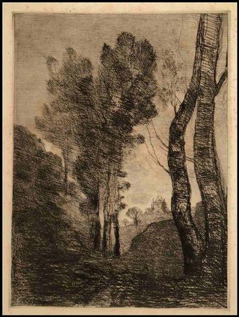 Jean-Baptiste Camille Corot (1796-1875) Environs de Roma, 1866 Acqauforte e...