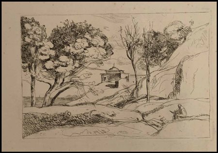 Jean-Baptiste Camille Corot (1796-1875) Souvenir de Toscane Acqauforte, 123 x...