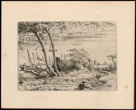 Adolphe Beaufrère (1876-1960) Paesaggio con il lago e le barche, 1920...