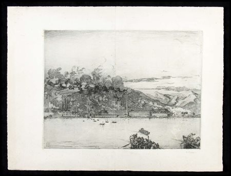 Giovanni Greppi (1884-1960) La ferriera sul Lago d'Iseo, con regata di...
