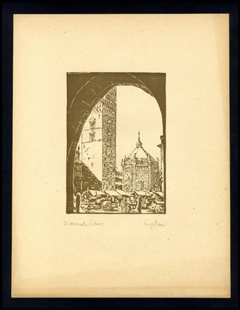Luigi Ciani (1892-1970) Il Mercato (Pistoia) xilografia, cm 23,5X30.5 Luigi...