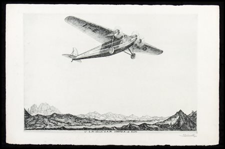 Antonio Carbonati (1893-1956) L' S. 71 della S.A.M. sorvola le Alpi - 1932...