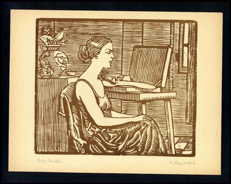 Mario Vellani Marchi (1895-1979) Nello studio xilografia, cm 30,5x23,5...