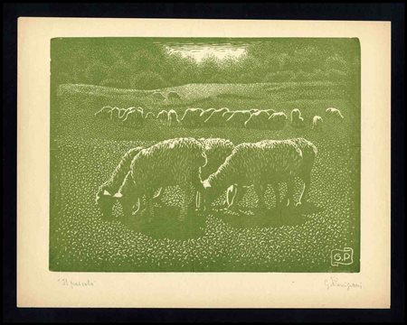 Giorgio Pianigiani (1899-1975) Il Pascolo xilografia, cm 24x31 Particolare...