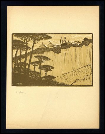 Serafino Campi (1905-1992) I Pini xilografia a tre colori, cm 23,5x30,5 I...