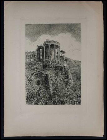 Arturo Montrone (inizi sec. XX) Il tepio della Sibilla a Tivoli Acquaforte,...