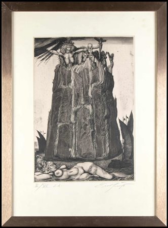 Ernst Fuchs (1930-2015) La Torre di Babele II Acquaforte e acquatinta, 49,5 x...