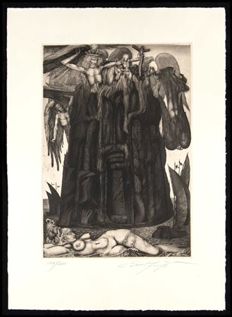 Ernst Fuchs (1930-2015) La Torre di Babele III Acquaforte e acquatinta, 49,5...