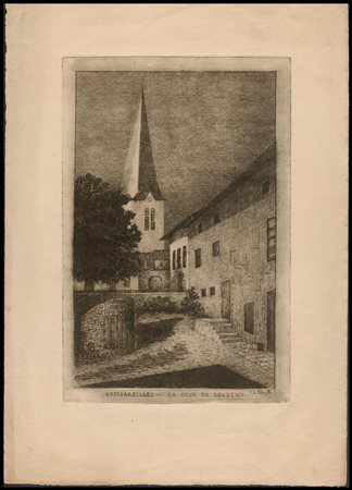 Estivareilles - La Cour du Couvent Acquaforte, 256 x 168 mm (lastra); 356 x...