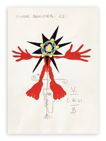 JEAN-JOSEPH SANFOURCHE (1929-2010) & VICTOR BRAUNER (1903-1966) - Senza Titolo, 1961