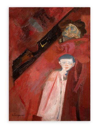 TRENTO LONGARETTI (1916-2017) - Vecchio con mantello rosso e bambino, 1976