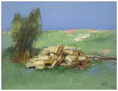 GIOVANNI CAPPELLI Cesena 1923 – Milano 1994 Lungo l’argine Olio su tela 30 x...