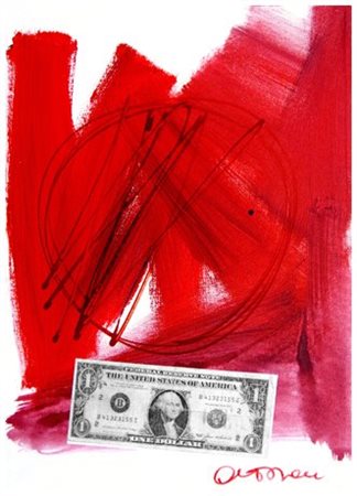 ANTONIO DEL DONNO Benevento 1927 Of America in rosso Olio, t.m. e collage su...