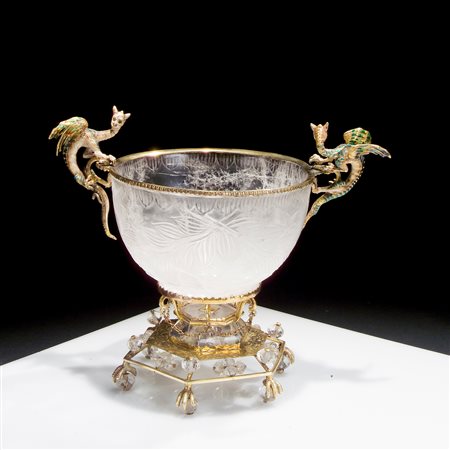Coppa in cristallo di rocca a due anse, Austria inizi del XIX secolo   