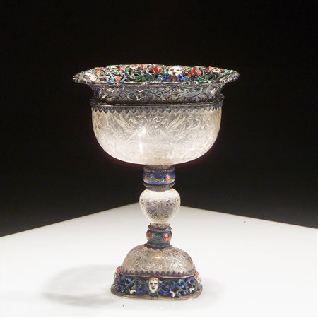 Coppa in cristallo di rocca, argento e smalti, Vienna XIX secolo