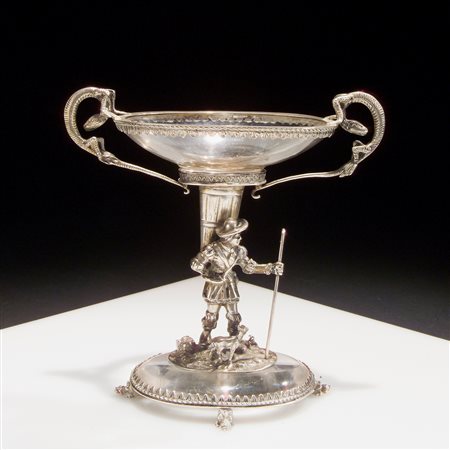 Alzata in cristallo di rocca e argento, Vienna XIX secolo