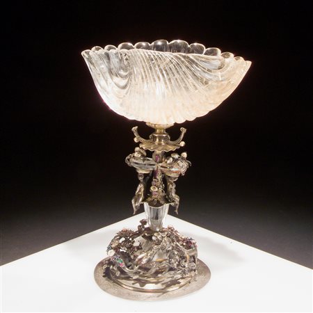 Alzata in cristallo di rocca in forma di valva, Germania XIX secolo