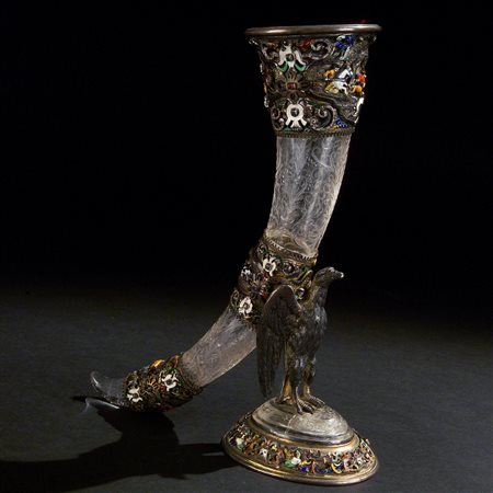 Cornucopia in cristallo di rocca, argento e smalti, Austria inizi del XIX secolo