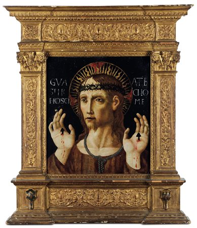 Scuola veneto/ferrarese del XV secolo, Cristo mostra i segni della Passione