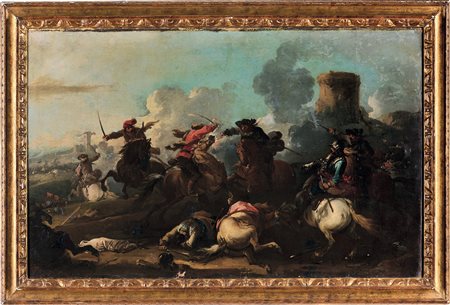 Jaques Courtois 1621 Saint Hyppolite-1676 Roma, ambito di, detto il Borgognone, Scontro di cavalleria