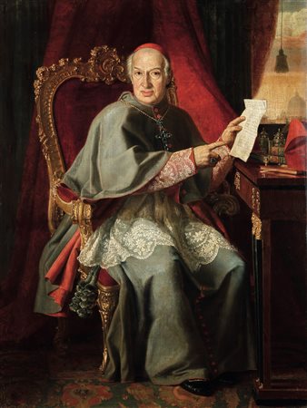 Scuola romana del XVIII secolo, Ritratto di cardinale con lettera