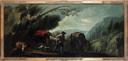 Marco Ricci 1676 Belluno-1730 Venezia, Paesaggio alpestre con muli
