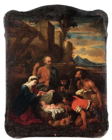 Giovanni Benedetto Castiglione 1609 Genova-1664 Mantova, copia da, detto il Grechetto, Adorazione dei pastori