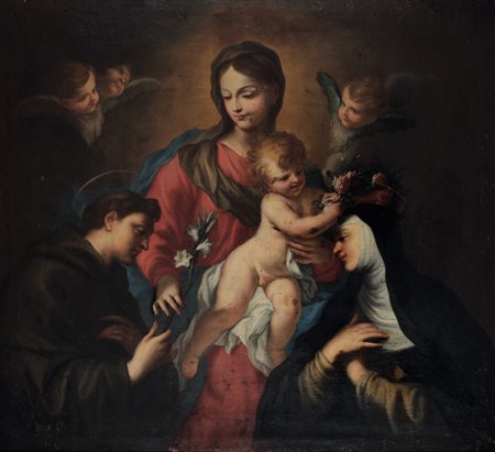 Domenico Piola 1627 Genova-1703 Genova, Madonna col Bambino tra Sant'Antonio da Padova e Santa  Rosa da Lima