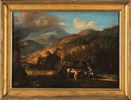 Scuola del XVIII secolo, L'assalto alla diligenza, Notturno con incendio