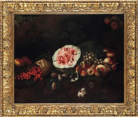 Tommaso Realfonso 1677 Napoli-1743 ?, Natura morta con anguria, frutti e fiori