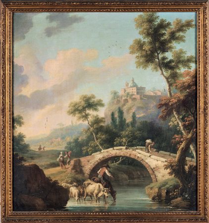 Vittorio Amedeo Cignaroli 1730 Torino-1800 Torino, Paesaggi fluviali con pastori e contadini