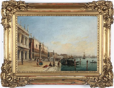 Carlo Grubacs 1801 Venezia-1878 Venezia, attribuito a, Veduta di Riva degli Schiavoni a Venezia