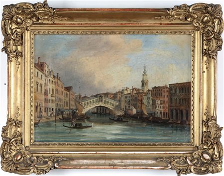 Carlo Grubacs 1801 Venezia-1878 Venezia, attribuito a, Veduta del Ponte di Rialto a Venezia
