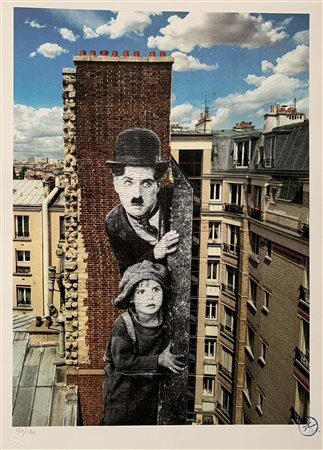 JR (b. 1983),
"Unframed, Charlie Chaplin revu par JR, The Kid, Charlie Chaplin & Jackie Coogan, USA, 1923, de jour Paris"