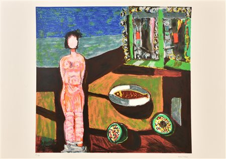 Bruno Cassinari NATURA MORTA CON NUDO serigrafia su carta Fabriano, cm 50x70;...