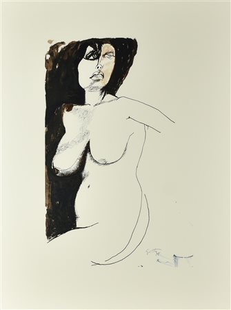 Renato Guttuso FIGURA NUDA fotolitografia su carta raffigurante il disegno...
