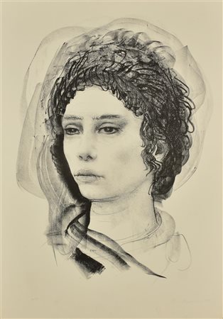 Pietro Annigoni VOLTO FEMMINILE litografia su carta, cm 70x50 firma e tiratura