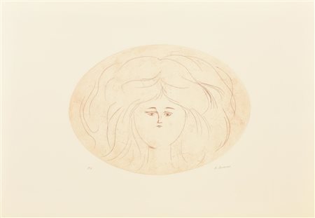 Antonio Bueno RITRATTO SU SFONDO ROSSO incisione su carta, battuta cm 30x40,...