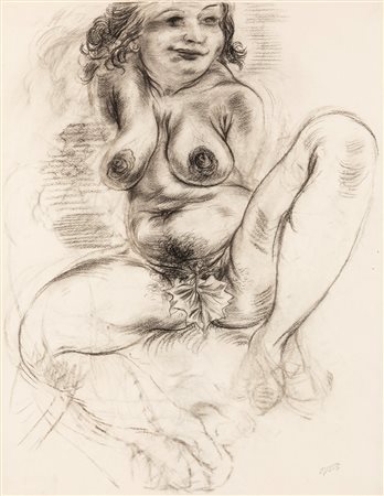 George Grosz (Berlino 1893-1959)  - Sitting Female Nude Eva, 1941