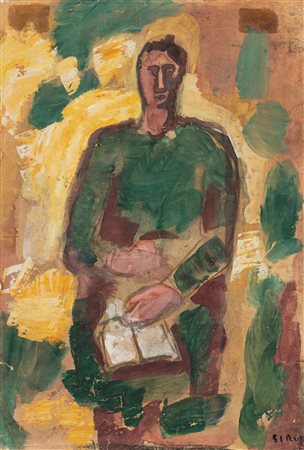 Mario Sironi (Sassari 1885-Milano 1961)  - Figura con libro (recto) ; Studi a china (verso), 1930 around