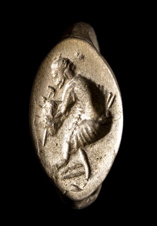 A GREEK HELLENISTIC SILVER RING. SILENUS. 