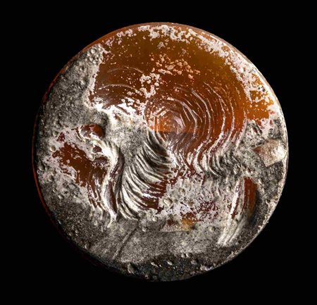 A BURNT AND CALCIFIED ROMAN CARNELIAN INTAGLIO. HEAD OF SOCRATES. 