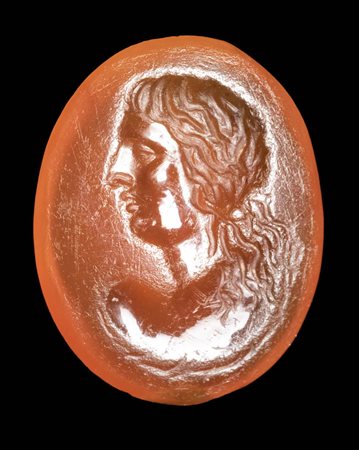 AN HELLENISTIC CARNELIAN INTAGLIO. BUST OF A NEREID.