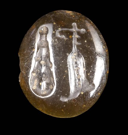 AN ITALIC AGATE INTAGLIO. RUDDER AND CLUB. 