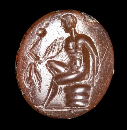 A ROMAN CARNELIAN INTAGLIO. DIOMEDES WITH PALLADIUM.