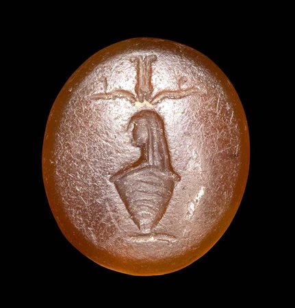 A ROMAN CARNELIAN INTAGLIO. CANOPUS VASE. 