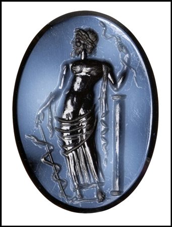A NEOCLASSICAL NICOLO INTAGLIO SIGNED MICHELINI. AESCULAPIUS. 
