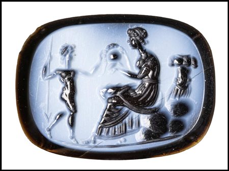 A NEOCLASSICAL NICOLO INTAGLIO SIGNED MICHELINI. EROS BRINGS THE WEAPONS OF MARS TO VENUS. 