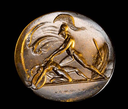 A GRAND TOUR PONIATOWSKI GLASS CAST IMPRESSION. MENELAUS DESPOILING THE BODY OF PISANDER [CASSANDER].